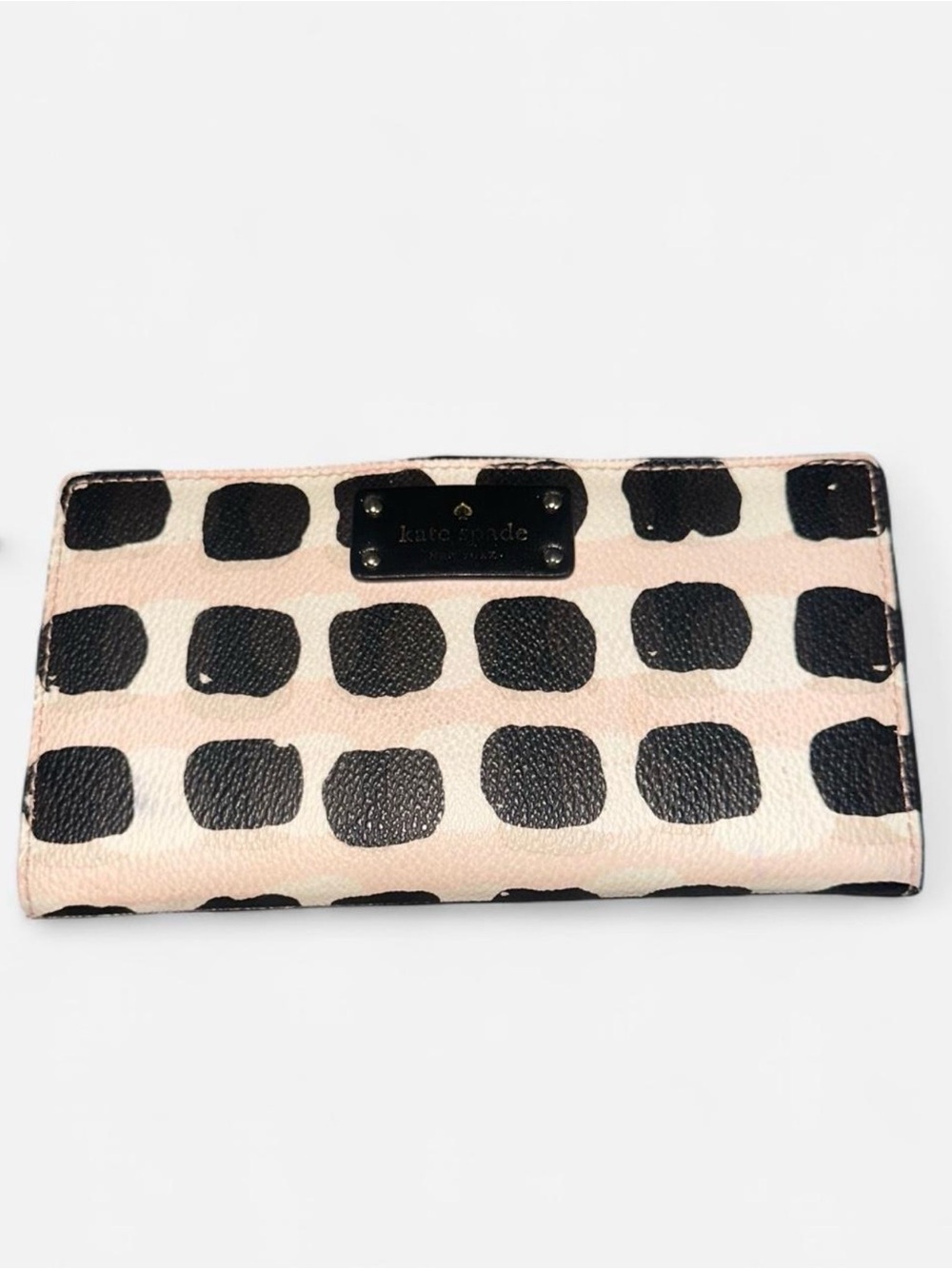 Kate Spade Pink and Black Polka Dot Continental Wallet